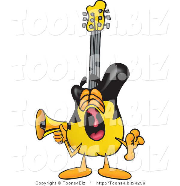 Vector Illustration of a Guitar Mascot Screaming into a Megaphone