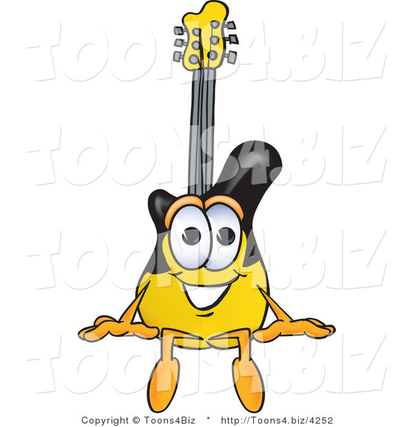 Vector Illustration of a Guitar Mascot Sitting