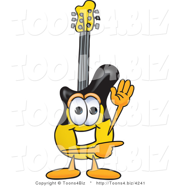 Vector Illustration of a Guitar Mascot Waving and Pointing