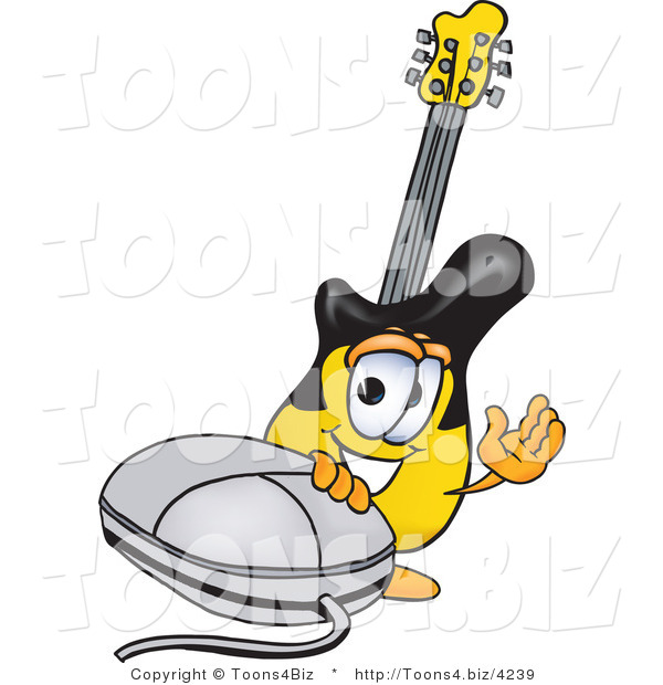 Vector Illustration of a Guitar Mascot with a Computer Mouse