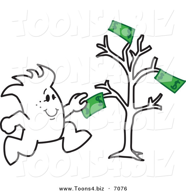 Vector Illustration of a Guy Grabbing Cash from a Money Tree