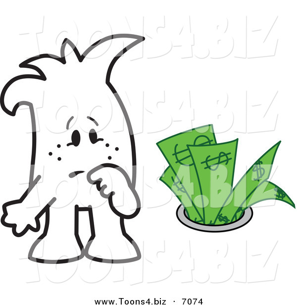 Vector Illustration of a Guy Watching Money Going down the Drain