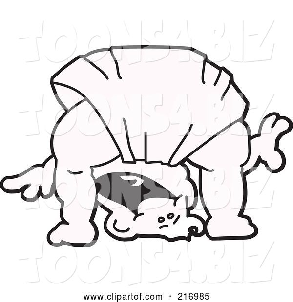 Vector Illustration of a Happy Cartoon Outlined Baby Boy Mascot in a Diaper, Bent over and Looking Through His Legs