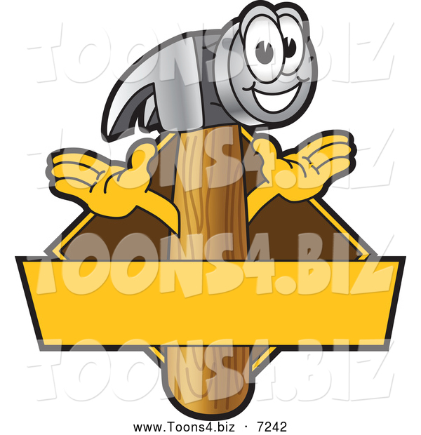 Vector Illustration of a Happy Claw Hammer Mascot Character Logo or Sign Design with Copyspace and a Brown Diamond