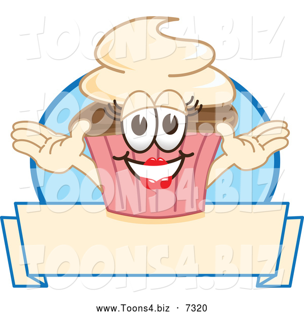 Vector Illustration of a Happy Female Cupcake over a Banner