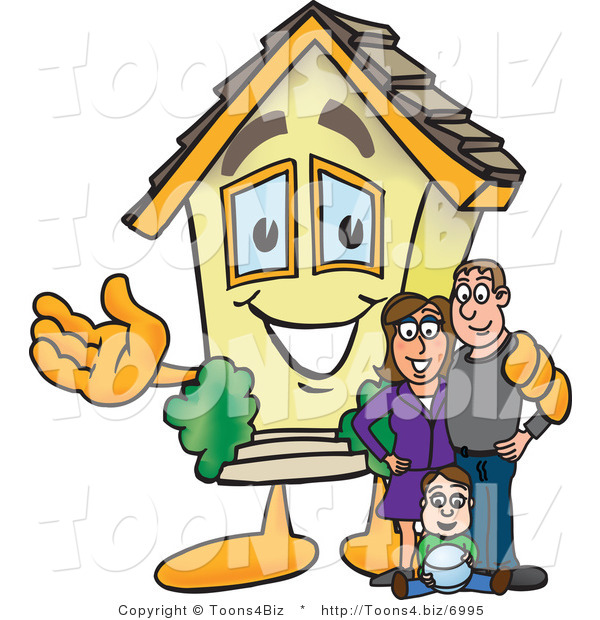 Vector Illustration of a Happy Home Mascot Beside New Family