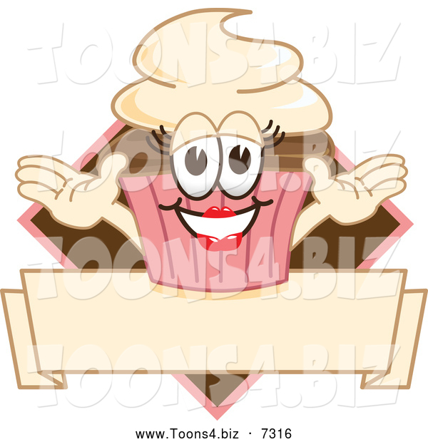 Vector Illustration of a Happy Lady Cupcake over a Banner