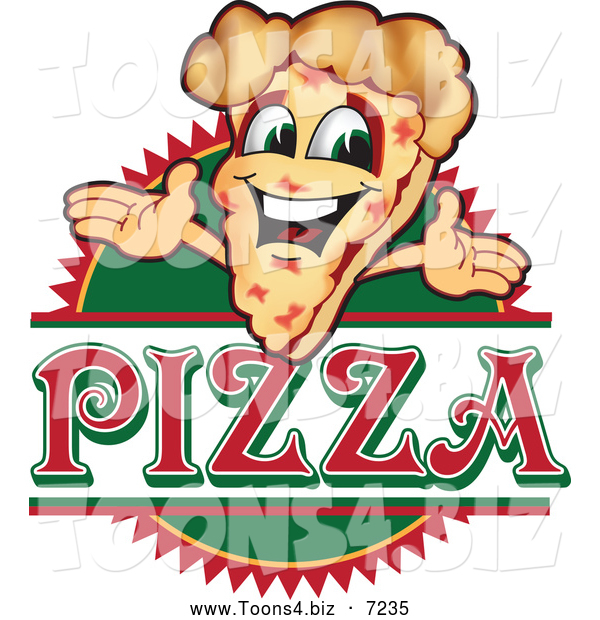Vector Illustration of a Happy Pizza Mascot Character Sign or Logo 2