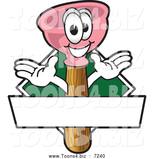 Vector Illustration of a Happy Plunger Mascot Character Logo or Sign Design with Copyspace and a Green Diamond