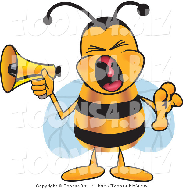 Vector Illustration of a Honey Bee Mascot Screaming into a Megaphone