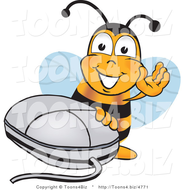 Vector Illustration of a Honey Bee Mascot with a Computer Mouse