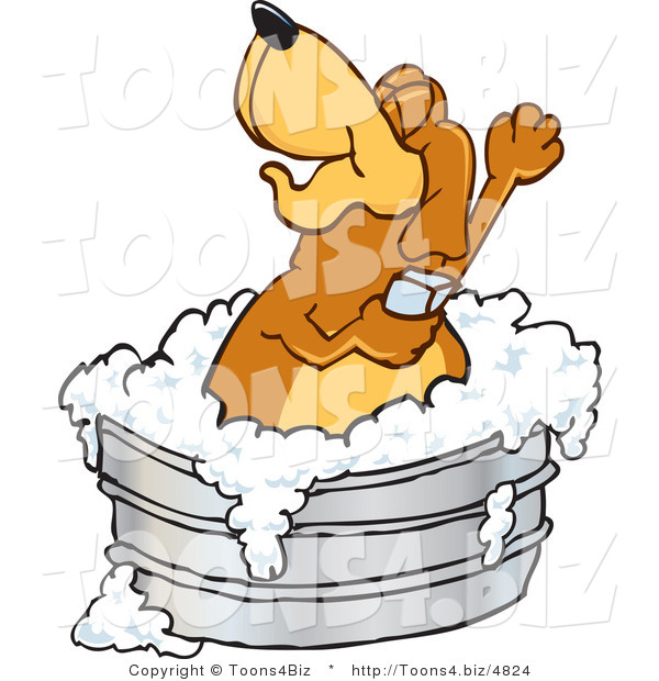Vector Illustration of a Hound Dog Mascot Bathing in a Metal Tub