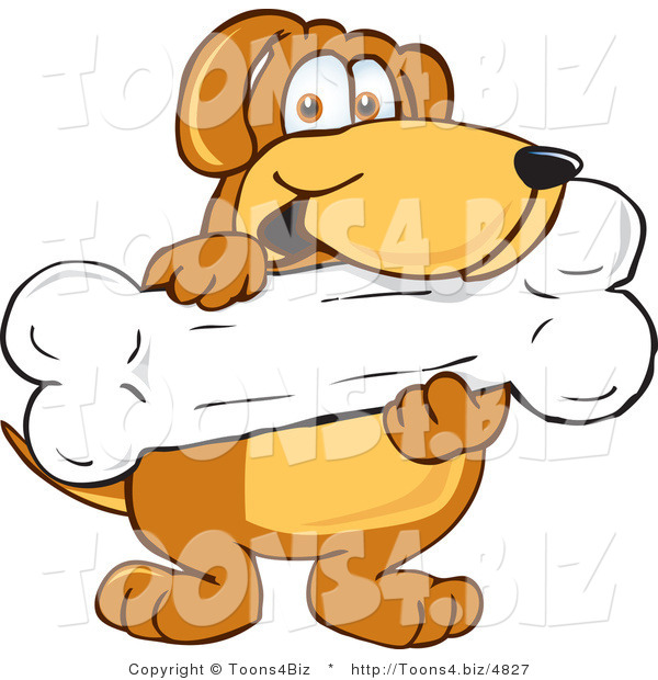 Vector Illustration of a Hound Dog Mascot Holding a Big Doggy Bone Treat