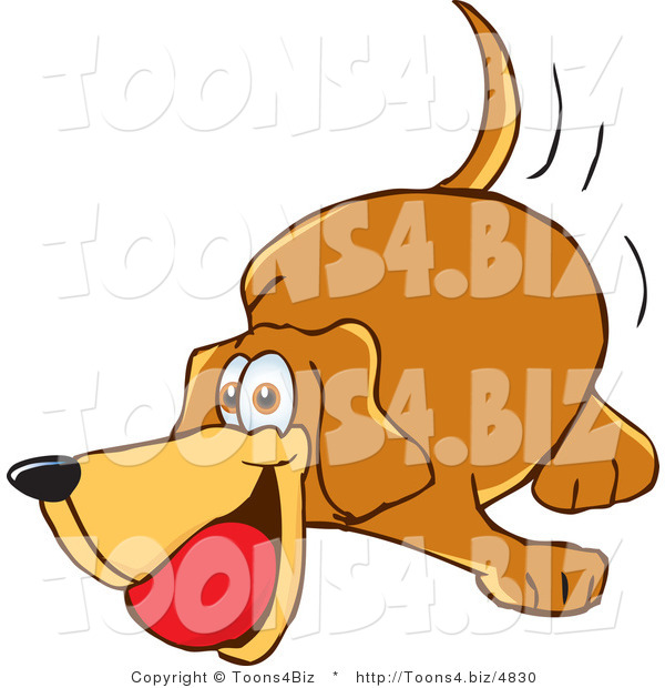 Vector Illustration of a Hound Dog Mascot Playing with a Red Ball
