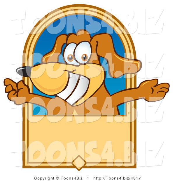 Vector Illustration of a Hound Dog Mascot with Open Arms on a Banner