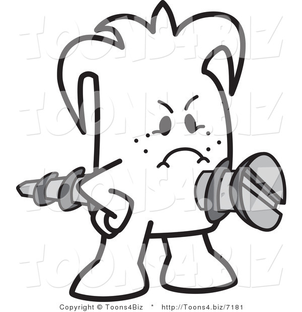 Vector Illustration of a Mad Outlined Cartoon Character Getting Screwed