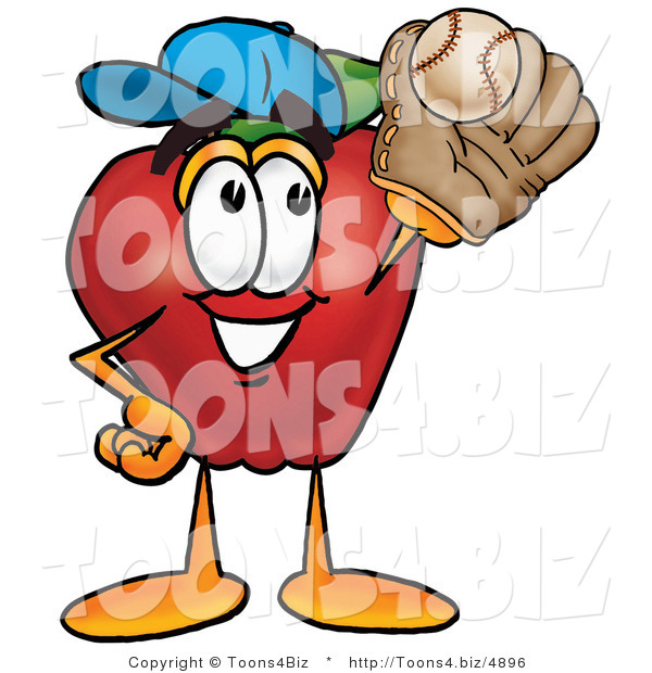 Vector Illustration of a Red Apple Mascot Catching a Baseball with a Glove