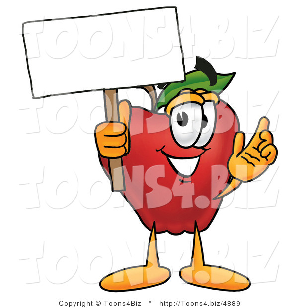 Vector Illustration of a Red Apple Mascot Holding a Blank White Sign over His Head