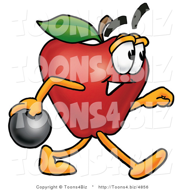 Vector Illustration of a Red Apple Mascot Holding a Bowling Ball