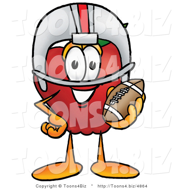 Vector Illustration of a Red Apple Mascot in a Helmet, Holding a Football