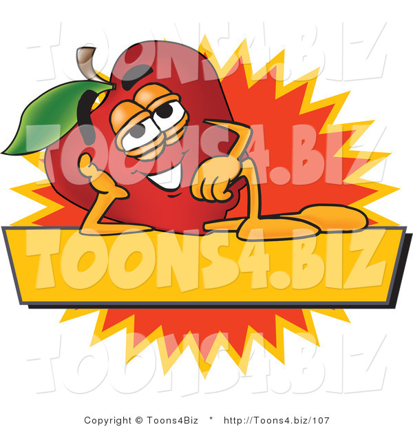 Vector Illustration of a Red Apple Mascot Label