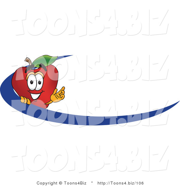 Vector Illustration of a Red Apple Mascot Logo Name Tag with a Blue Dash