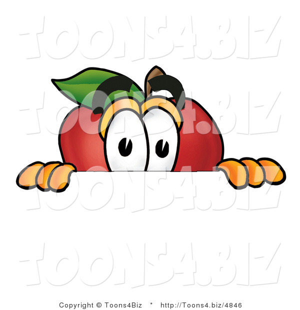 Vector Illustration of a Red Apple Mascot Peeking over a Horizontal Surface