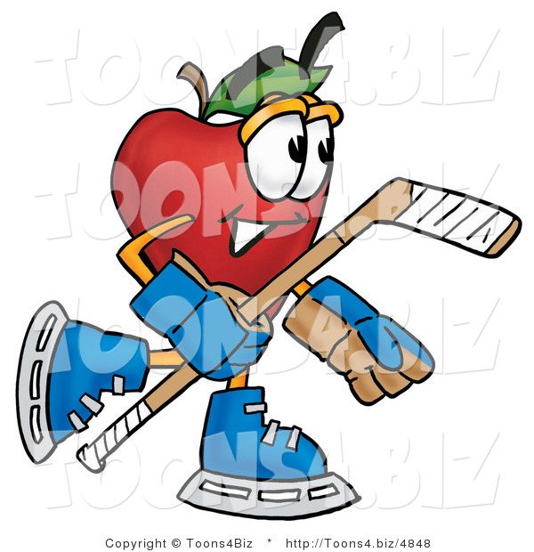 Vector Illustration of a Red Apple Mascot Playing Ice Hockey
