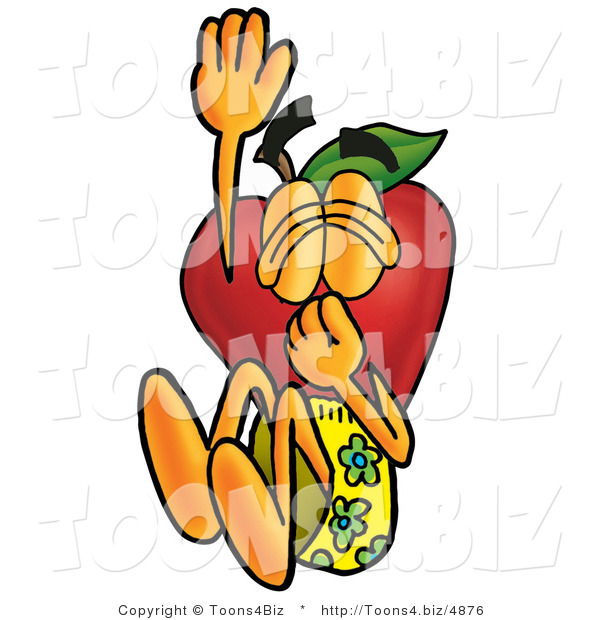 Vector Illustration of a Red Apple Mascot Plugging His Nose While Jumping into Water