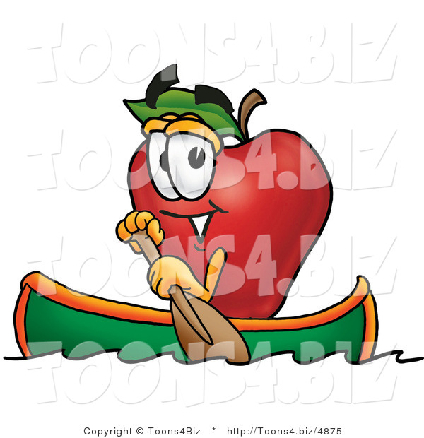 Vector Illustration of a Red Apple Mascot Rowing a Boat