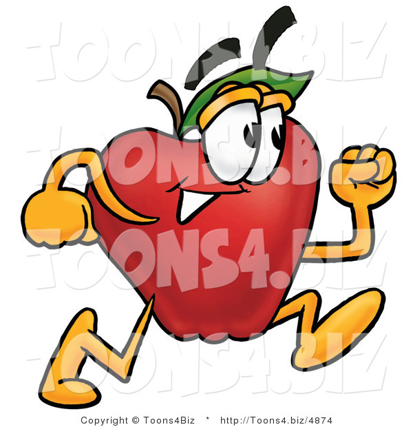 Vector Illustration of a Red Apple Mascot Running in a Hurry