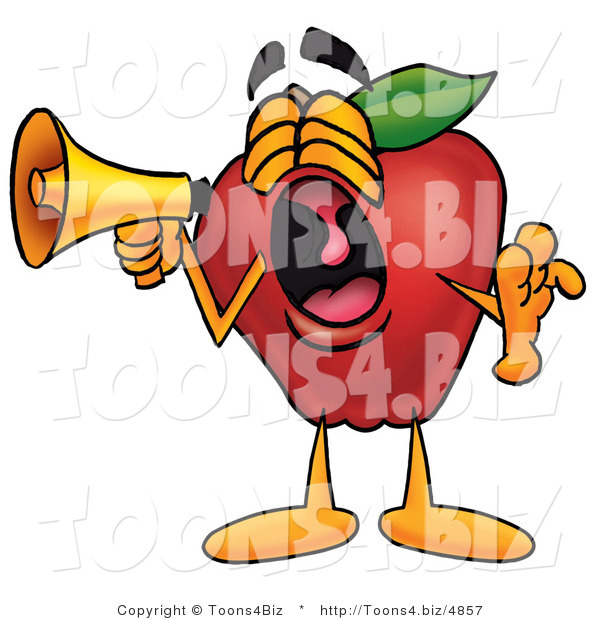 Vector Illustration of a Red Apple Mascot Screaming into a Megaphone
