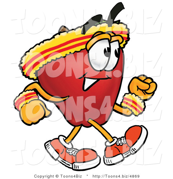 Vector Illustration of a Red Apple Mascot Speed Walking or Jogging