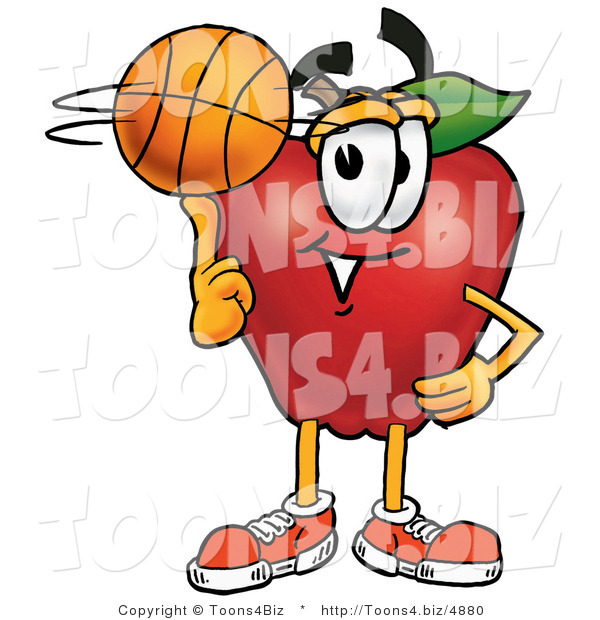 Vector Illustration of a Red Apple Mascot Spinning a Basketball on His Finger