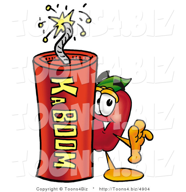 Vector Illustration of a Red Apple Mascot Standing with a Stick of Dynamite Explosives