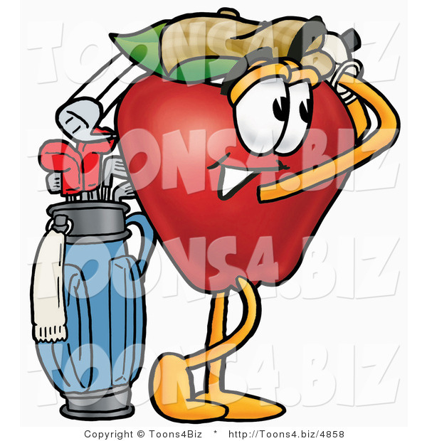 Vector Illustration of a Red Apple Mascot Swinging His Golf Club While Golfing