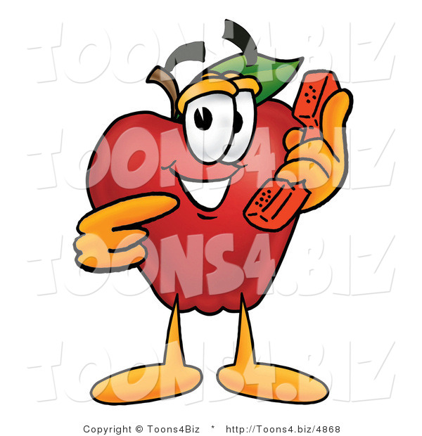 Vector Illustration of a Red Apple Mascot Talking on a Telephone