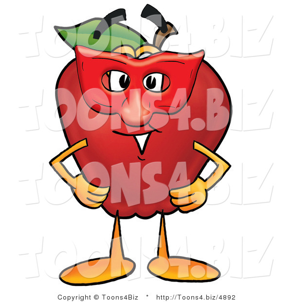 Vector Illustration of a Red Apple Mascot Wearing a Red Mask on Halloween
