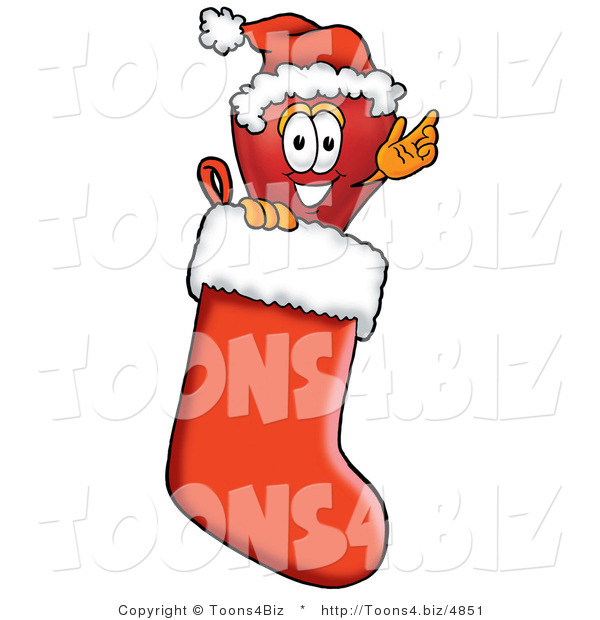 Vector Illustration of a Red Apple Mascot Wearing a Santa Hat Inside a Red Christmas Stocking
