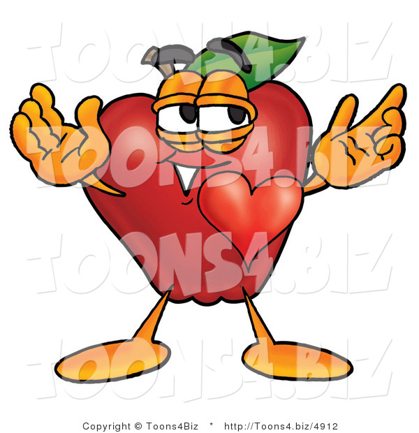 Vector Illustration of a Red Apple Mascot with His Heart Beating out of His Chest and Eyebrows Raised