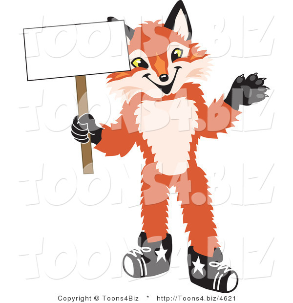 Vector Illustration of a Red Fox Mascot Holding a Blank White Sign