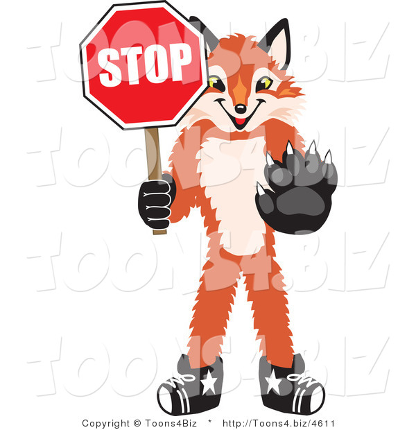 Vector Illustration of a Red Fox Mascot Holding a Stop Sign