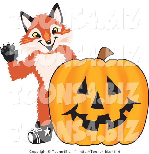 Vector Illustration of a Red Fox Mascot with a Halloween Pumpkin