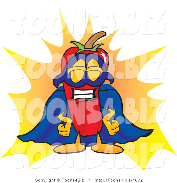 Vector Illustration of a Red Hot Chili Pepper Mascot Dressed As a Super Hero