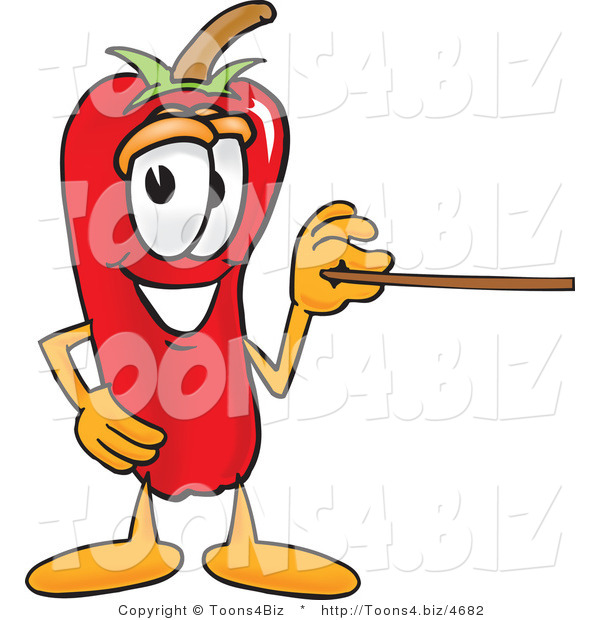 Vector Illustration of a Red Hot Chili Pepper Mascot Holding a Pointer Stick