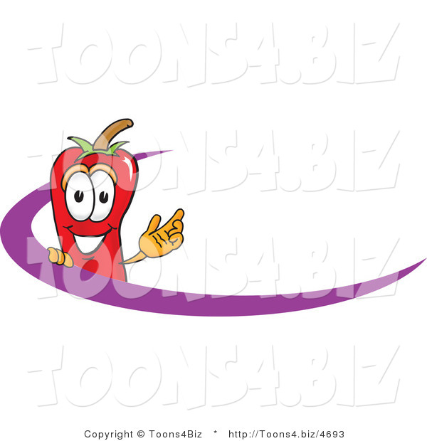 Vector Illustration of a Red Hot Chili Pepper Mascot Logo with a Purple Dash