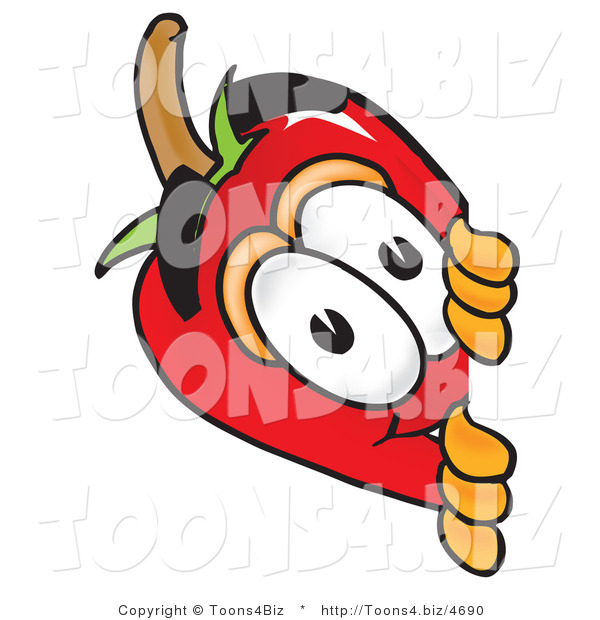 Vector Illustration of a Red Hot Chili Pepper Mascot Peeking Around a Corner