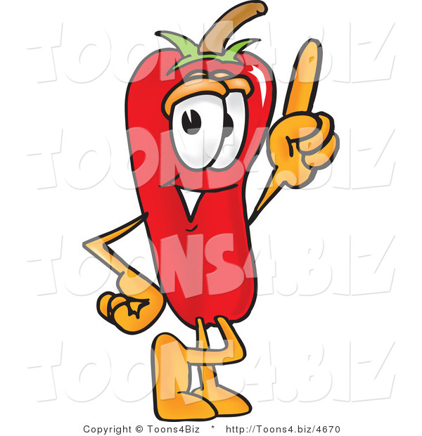 Vector Illustration of a Red Hot Chili Pepper Mascot Pointing Upwards