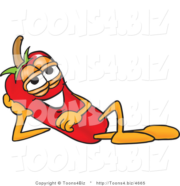 Vector Illustration of a Red Hot Chili Pepper Mascot Reclined with His Head on His Hand