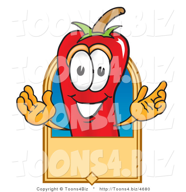 Vector Illustration of a Red Hot Chili Pepper Mascot with a Blank Tan Label